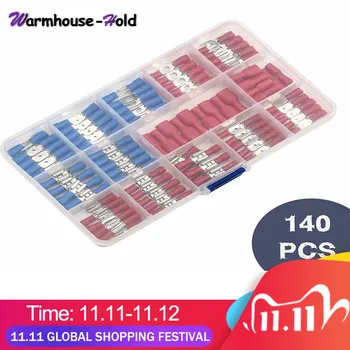 

140Pcs Assorted Fork U-type Red/Blue Full Insulated Terminal Set Electrical Wire Cable Crimp Spade Ring Connector Assortment