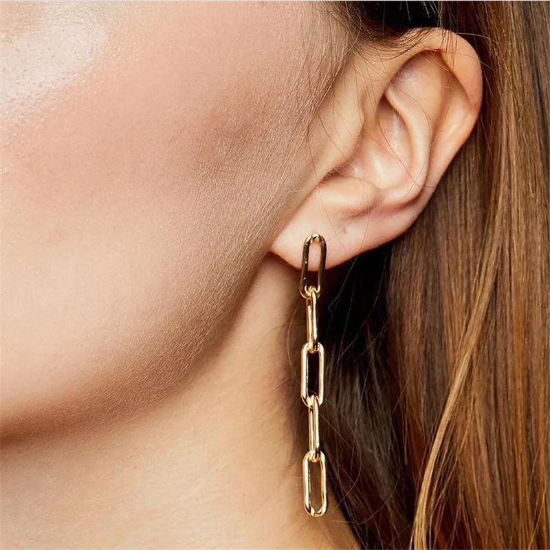 European Fashion Vintage Metal Oval Chain Drop Earrings For Womens Gift Jewelry Simple Statement Tassel Geometric Dangle Earring | Украшения