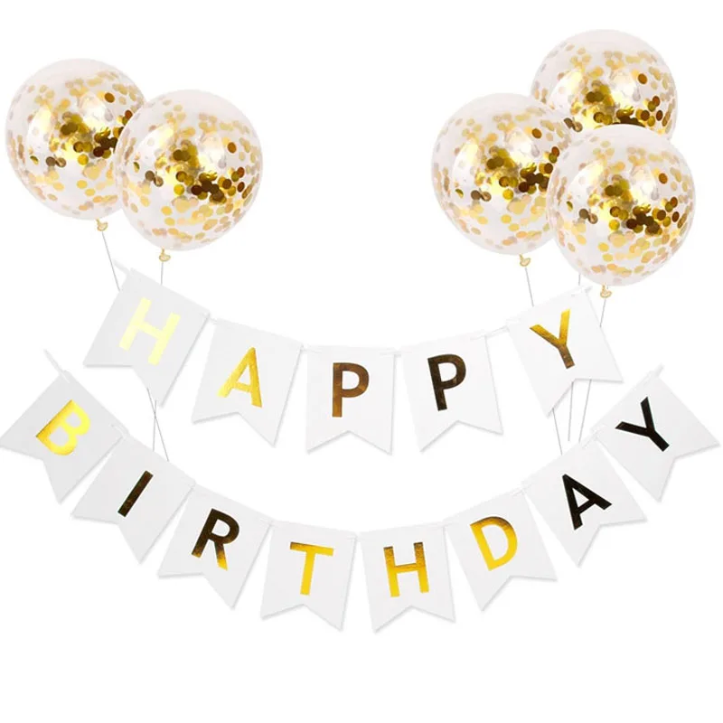 1 компл. 12 дюймов шары с золотыми конфетти надувные детский душ День Рождения Шар Черный с днем рождения баннер для вечеринки в честь Дня Рождения украшения - Цвет: White