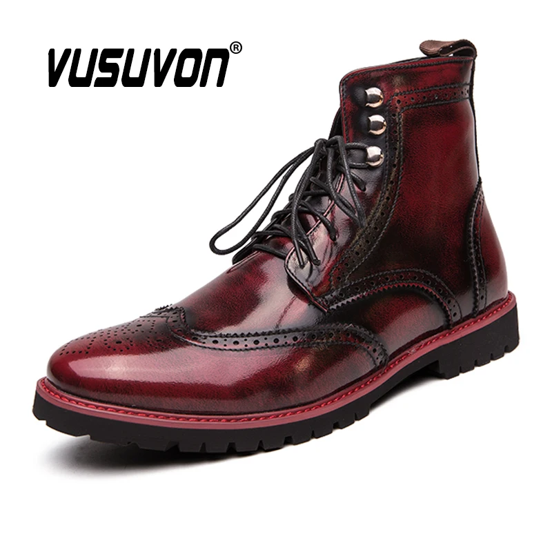 

Size 48 Leather Men Boots Italian Blue Red Brogue Shoes Fashion Colorful Work Shoes Lace Up Motorcycle Short Boots