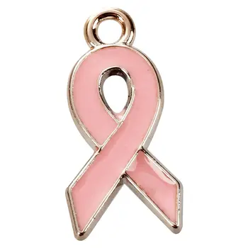 

100PCs Enamel Ribbon Awareness Charms Pendants 2.1*1*0.2cm (Pink)