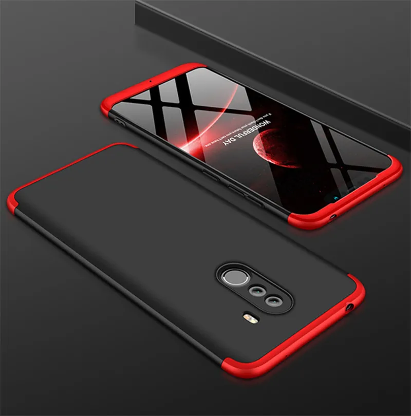 

For Xiaomi Pocophone F1 Case 3 in 1 360 Full Protection Anti-knock Hard PC Plain for Xiaomi Pocophone f1 Cover Fundas Shell