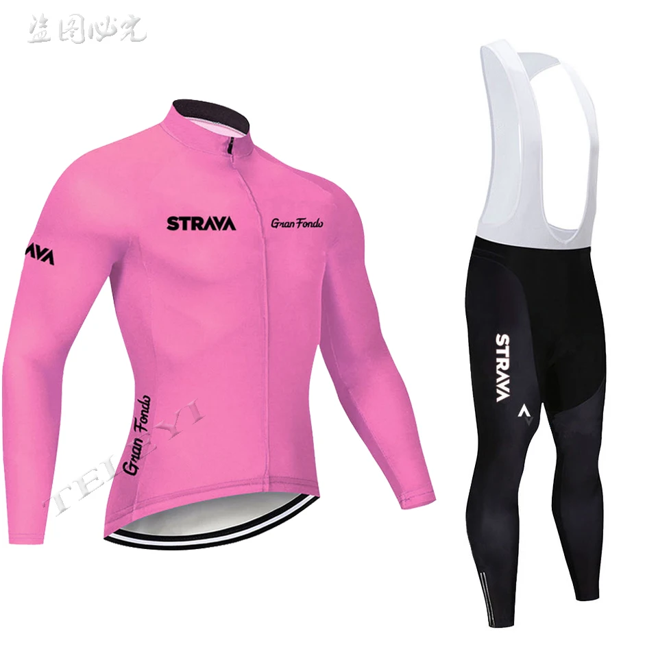 Pro Team STRAVA теплая одежда для велоспорта с длинными рукавами мужской костюм из джерси с длинными рукавами для прогулок верховой езды на велосипеде MTB одежда нагрудник брюки - Цвет: 20