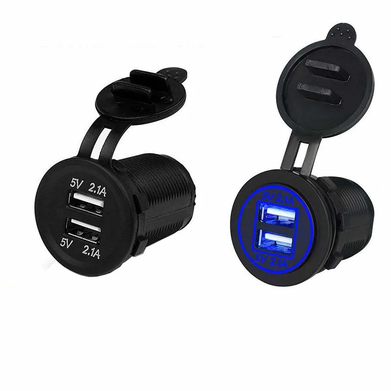 Cigarette Lighter Socket Splitter 12V-24V 2 Port USB Car Charger with Led Light Power Adapter Motorcycle Usb | Автомобили и