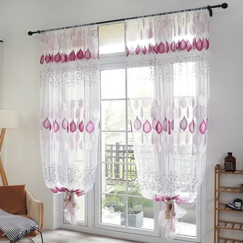 

Sheer Leaf Printed Perforated Tulle Curtain Balcony Room Sliding Window Screen Mildew Resistant Bath Curtain Bathroom Decor