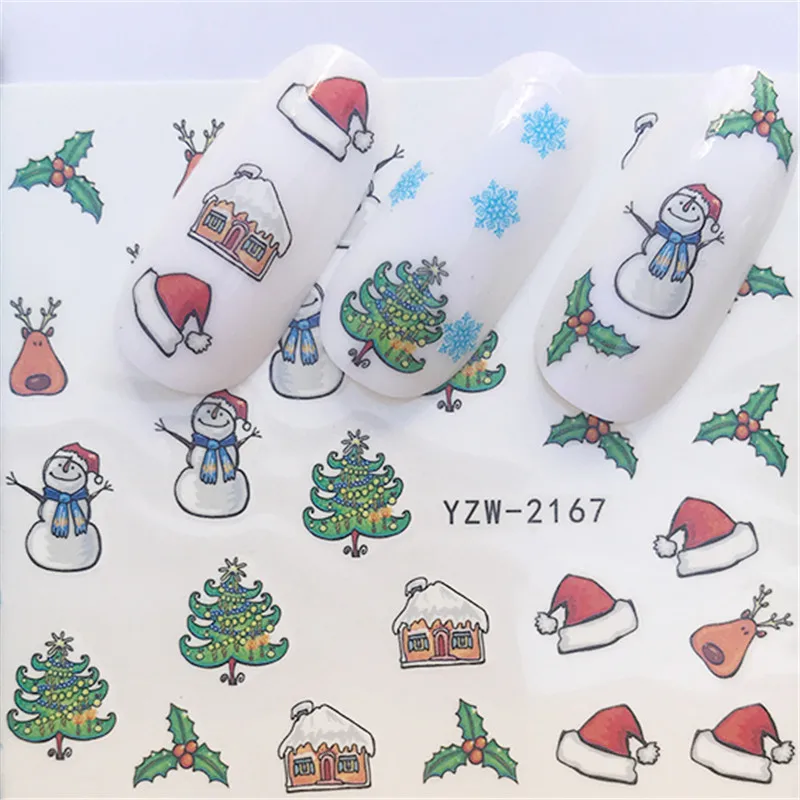 Новая наклейка для водяного переноса изображения на ноготь Рождественский Снеговик водяной знак клейкие ползунки Новогоднее украшение обертывания наклейки - Цвет: YZW-2167