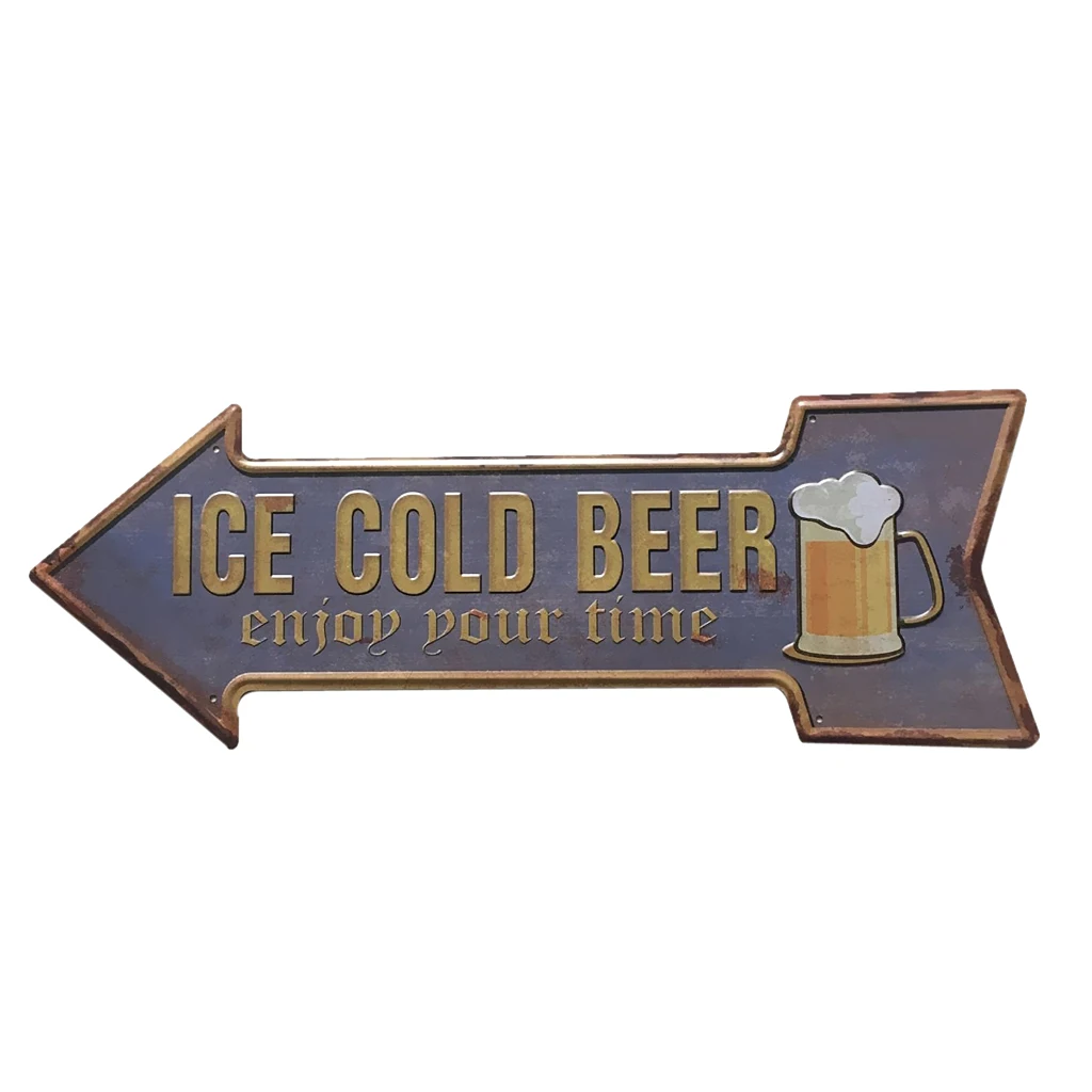 Vintage Style Ice Cold Beer Arrow Cast Iron Sign Painting Bar Pub Decor for Home Garden Ornament