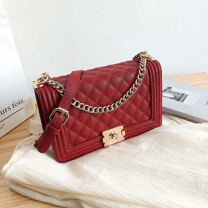 

Lock Square Sling Bag Women's Europe And America WOMEN'S Fashion Handbag Small Rhombus Chain Bag Korean-style Versatile Shoulder