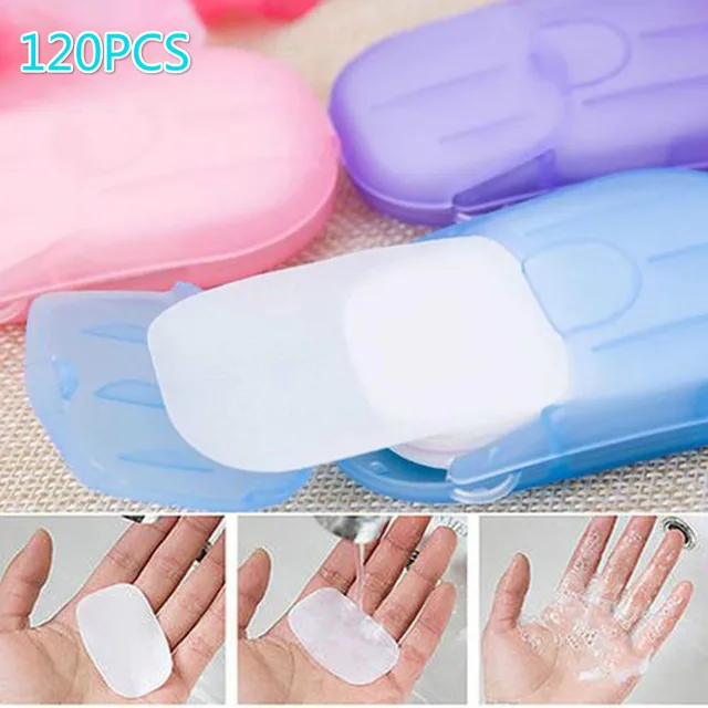 20 40 60 120PC/Box Travel Hand-washing Soap Paper Multifunctional Aroma Sliced Cleaning Paper Disposable Boxed Mini Soap 1