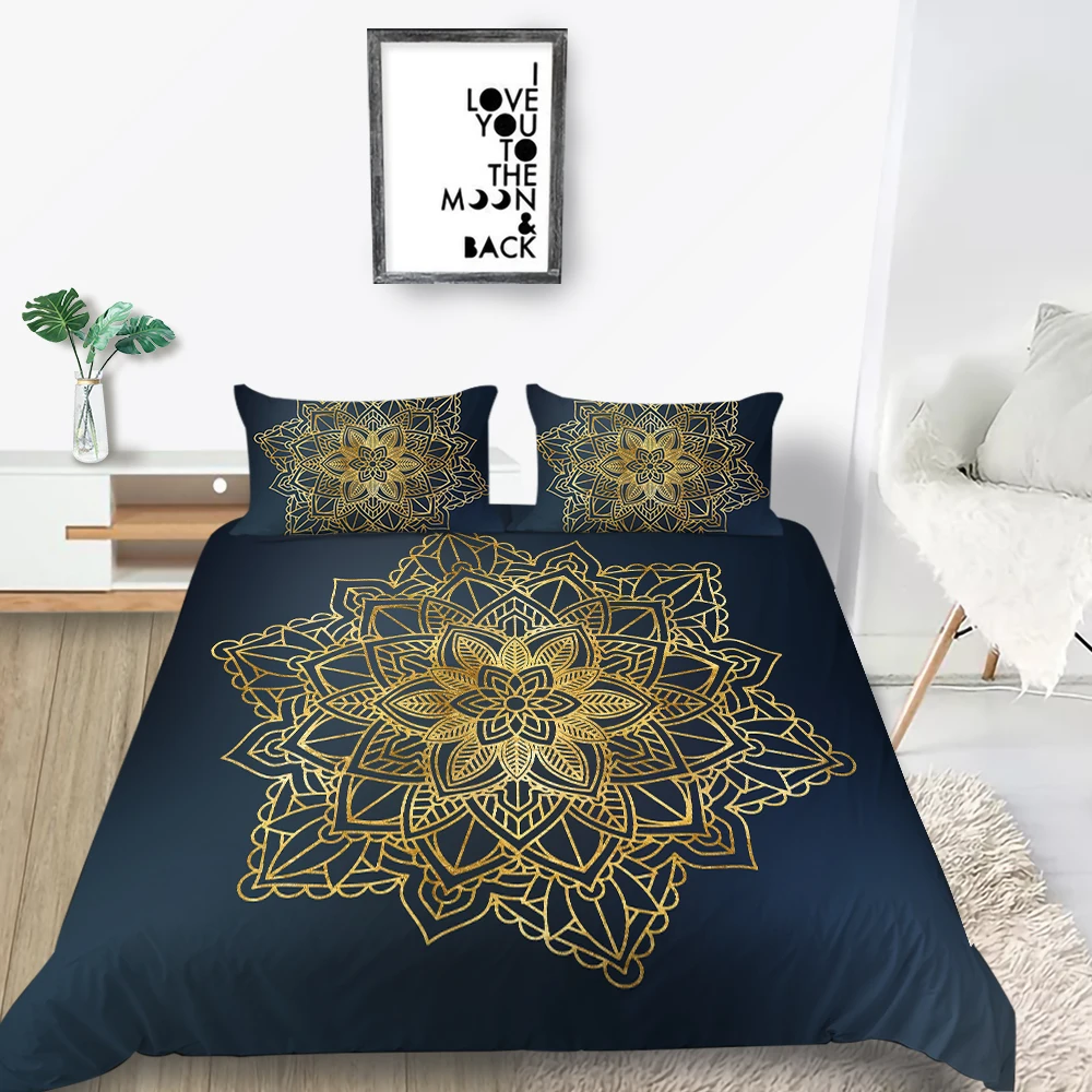 

Golden Flower Bedding Set Queen Size Beautiful Mysterious Duvet Cover 3D King Twin Full Single Double Unique Design Bed Set