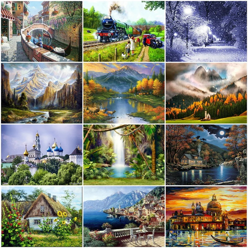 5D Diamond Embroidery Nature Landscape Hut Painting Cross Stitch Full square diamond Rhinestone Mosaic | Дом и сад