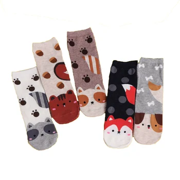 

4 Pair Cartoon Animal Squirrel Fox Polka Dot Socks Kawaii Dog Cute Funny Spring Autumn Women Cotton Socks PW8