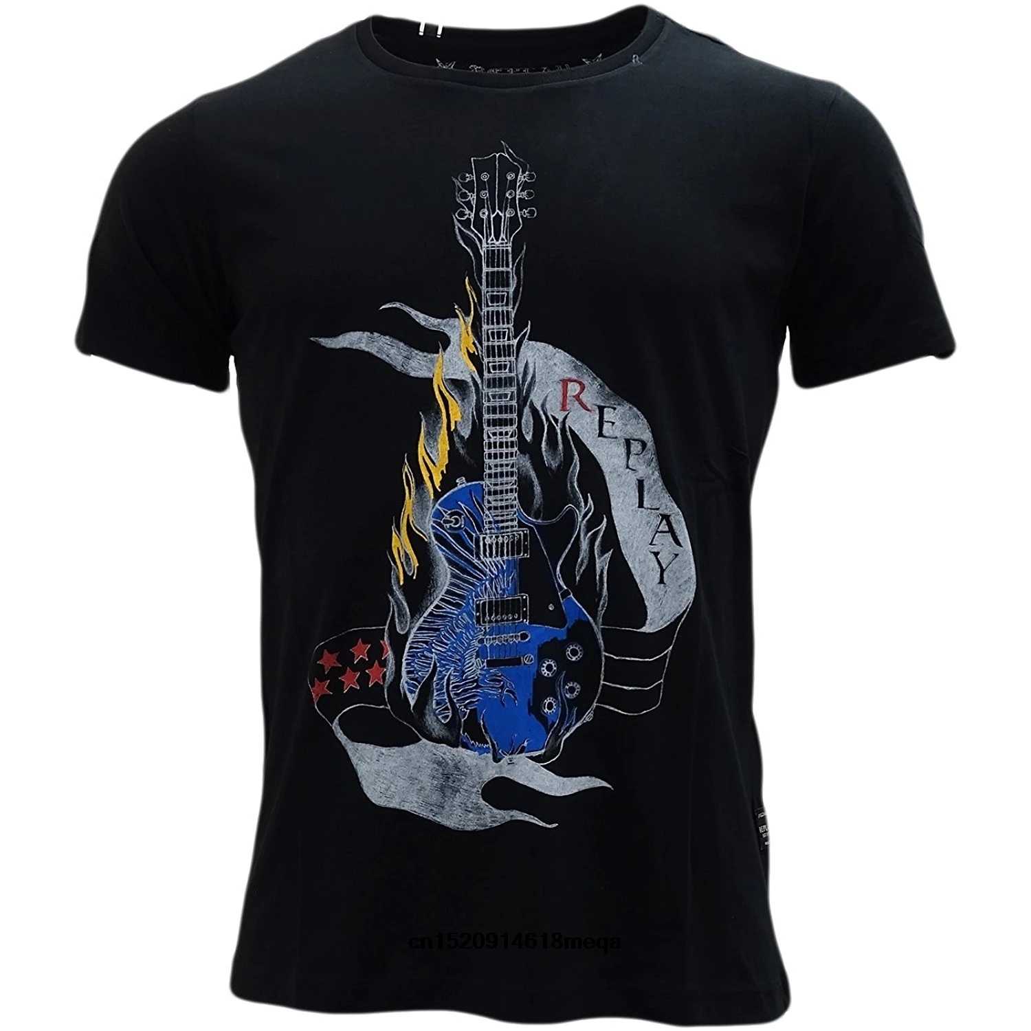funny t shirts Flaming Guitar T-Shirt Black cheap Personality T-shirt Short Sleeve Oneck Tops Tee Fashion |