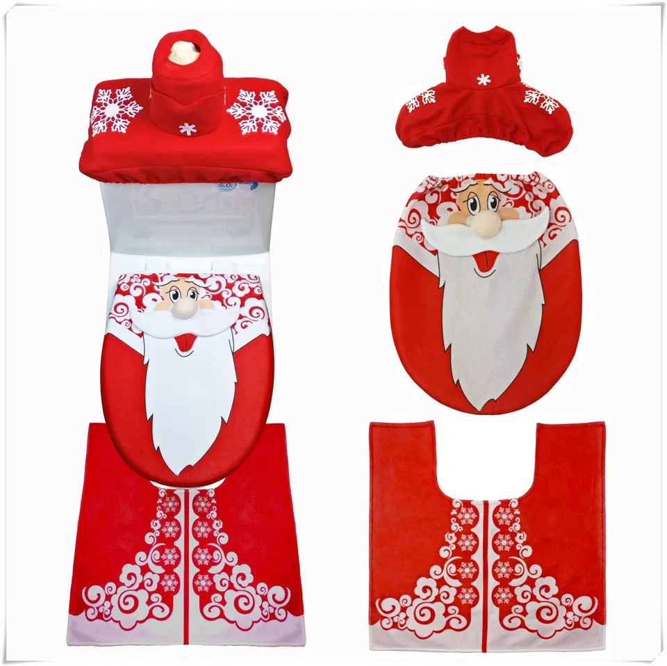 MSJO Christmas Bathroom Toilet Seat Cover Wc Rug Mat Natal Santa Claus Elk Elf Snowman New Year Navidad Christmas Decoration Hom