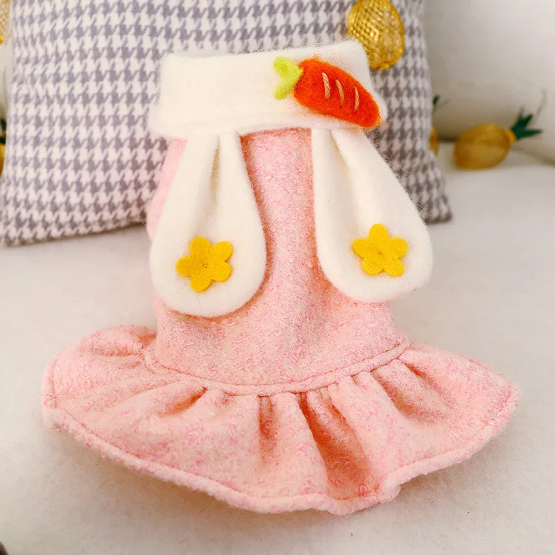 2019 Autumn and Winter Newest Sweet Cute Dog Cat Warm Dresses Wool Rabbit Decor Pet Skirts Carrot Perros Clothing