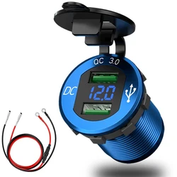 Cargador USB Dual 3,0 de carga rápida, toma de corriente impermeable con voltímetro Digital LED, para coche, barco y motocicleta