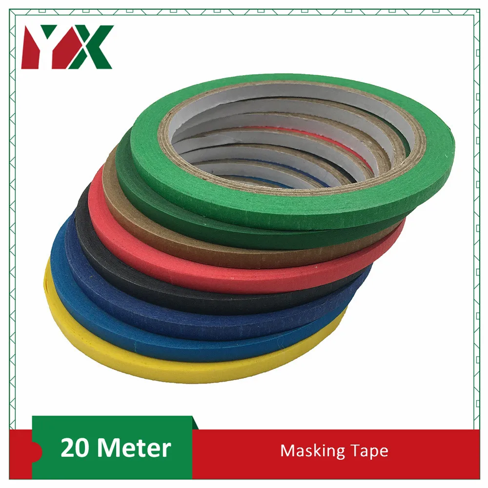YX, 5 шт., 3 мм/4 мм/5 мм, широкая, разноцветная клейкая лента для маскировки, для детей, для рукоделия, этикетирования, рулона, для рукоделия, искусства, кодирования и маркировки, 20 метров