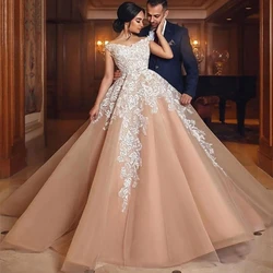 LORIE V-Neck Ball Gowns Evening Party Gowns Vestidos De Festa Corset Charming Appliques Formal Off Shoulder Wedding Prom Dress