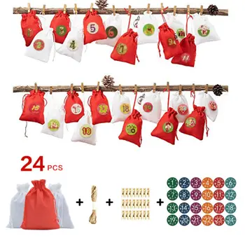 

24pcs/set Advent Christmas Calendar Filling Candy Bag Stickers Clips Drawstring