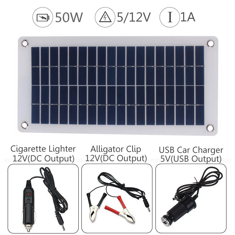 50 Вт двойной USB 12 В/5 В солнечная панель с автомобильным зарядным устройством 10/20/30/40/50A USB контроллер солнечного зарядного устройства для наружного кемпинга светодиодный светильник