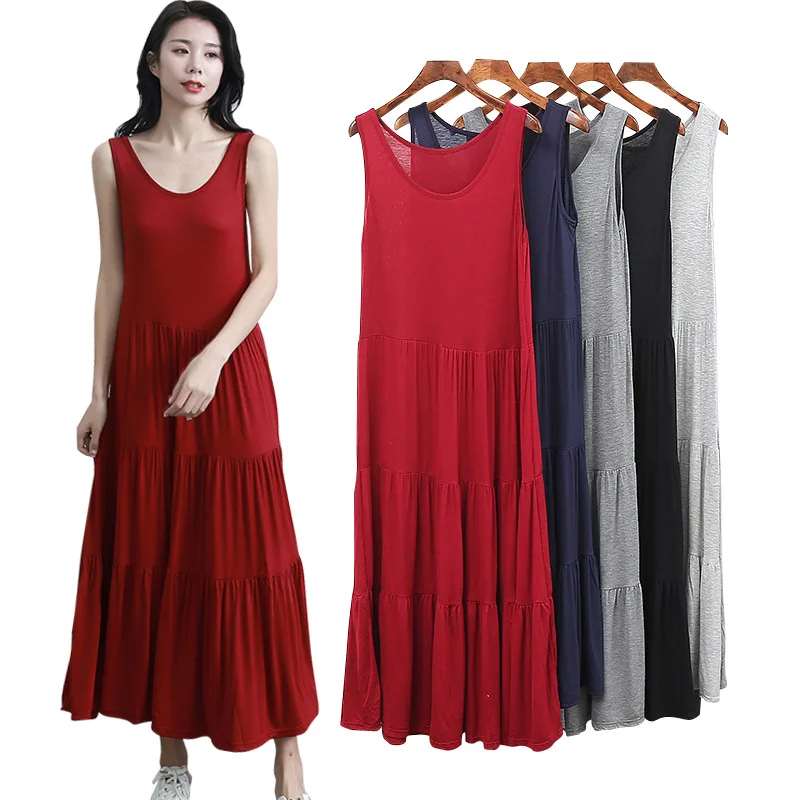 

Spring Summer New Style Modal Sleeveless Dress WOMEN'S Dress Sweet Large Size Large Cake Dress Big Hemline Dress Korean-style