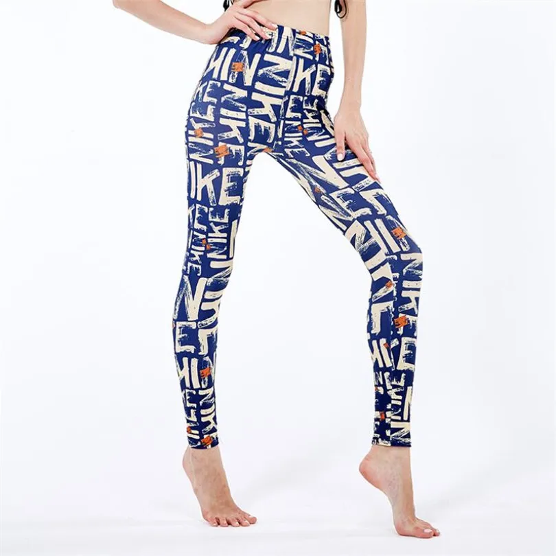 YGYEEG молочного цвета шелковые леггинсы с американским флагом женские брюки с принтом Модные Полосатые Леггинсы женские облегающие леггинсы для девочек - Цвет: Milk Blue letter