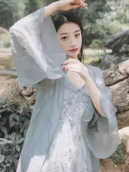 2019 hanfu пальто Традиционный китайский стиль hanfu пальто женское Ретро чисто серое пальто женский косплей hanfu древний кардиган