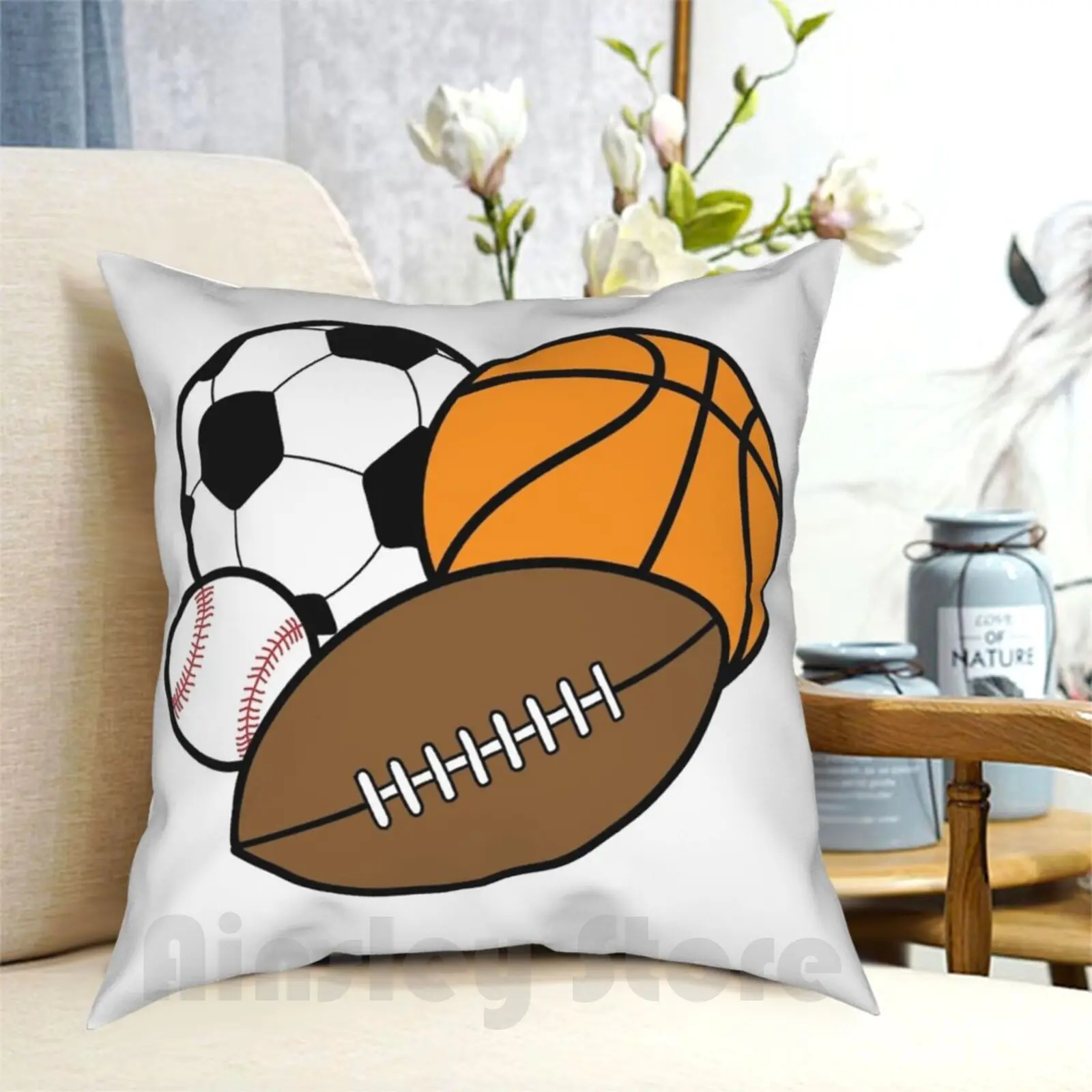 

Sport Balls Illustration Pillow Case Printed Home Soft DIY Pillow cover Baseball Basketball Football Soccer Sports Sports