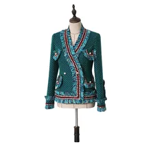 Модный дизайнерский шерстяной Блейзер, пальто для женщин, длинный рукав, жемчуг, пуговица, кисточка, твидовая куртка, пальто, высокое качество, элегантные костюмы