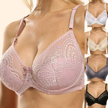 

Women Sexy Lace Bra Breathable Sports Fitness Back Closure Adjustable Strap Soft Deep V Thin Lingerie Solid Floral Bras