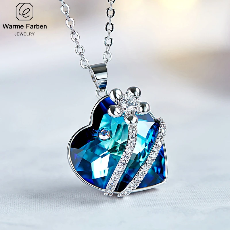 Подвеска с кристаллами Swarovski для женщин ожерелье кулоном в виде морского сердца голубым кристаллом изящное