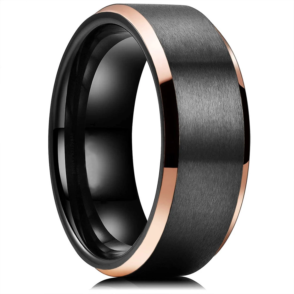 6 Colors Simple 8mm Men Tungsten Carbid Ring Gold Blue Black Matte Finish Beveled Polished Edge Engagement Ring Men Wedding Band