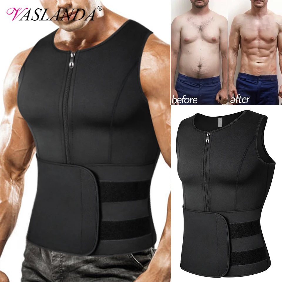 Men's Sauna Costume Sweat Gilet Taille Trainer Tank Top Body Shaper Compression Shirt 