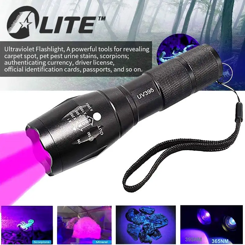 TMWT E17 UV LED 365nM 395nM 5 Вт Мощность Алюминий зум ультрафиолетовый фонарик лампы черный