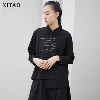 

XITAO Irregular Design Niche Hit Color Blouse Women Clothes 2020 Spring New Fashion Loose Casual Embroidery Vintage Top XJ4011