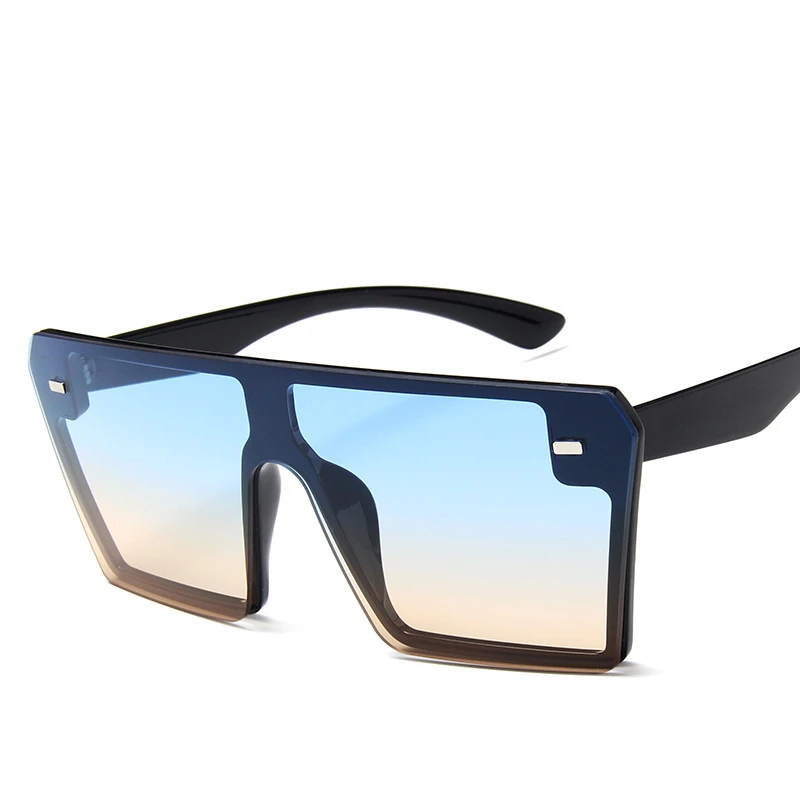 Fashion Retro Women Men Sunglasses Oversize Square Frame Flat Top Metal Glasses 