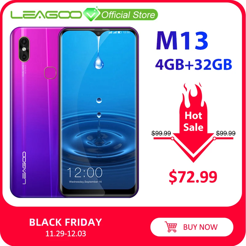 LEAGOO M13, 4 Гб ОЗУ, 32 Гб ПЗУ, мобильный телефон, Android 9,0, 6,1 дюймов, экран в виде капли воды, MTK6761, четыре ядра, отпечаток пальца, распознавание лица, 4G смартфон