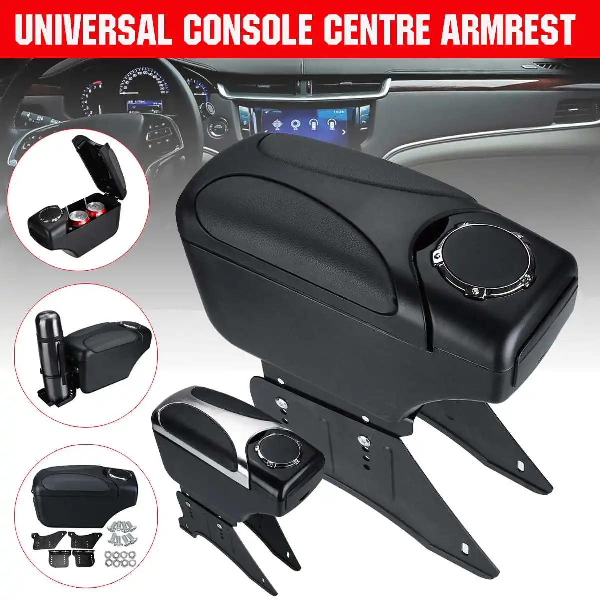 Black Universal Armrest Arm Rest Centre Console For Car Auto Van Bus 