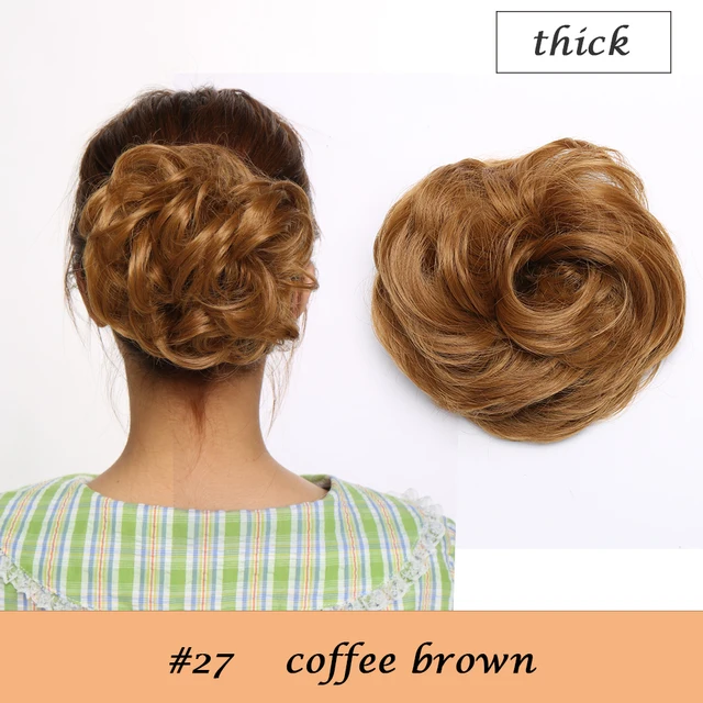 HAIRRO 80g Straight Donut Chignon Hairpieces Synthetic Ombre Elastic Updo Chignon Fluffy Messy Scrunchies Hair Bun For Women coffee brown-38g