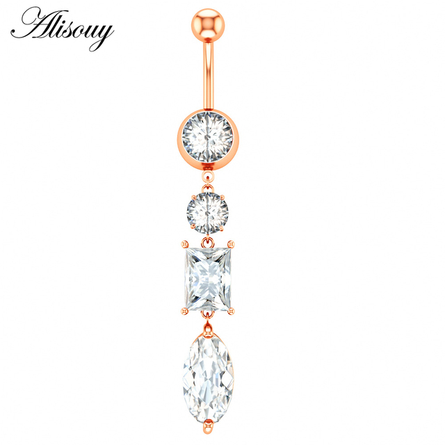 1pc Flower Heart Dangled Belly Navel Piercing Button Ring 14G Stainless Steel CZ Crystal Opal Ombligo Woman Body Jewelry