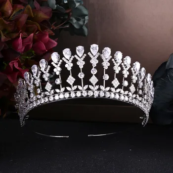 

Top Quality Wedding Bridal Bridesmaid leaf Cubic Zirconia Girls white plated zircon tiara crown / headband For Prom