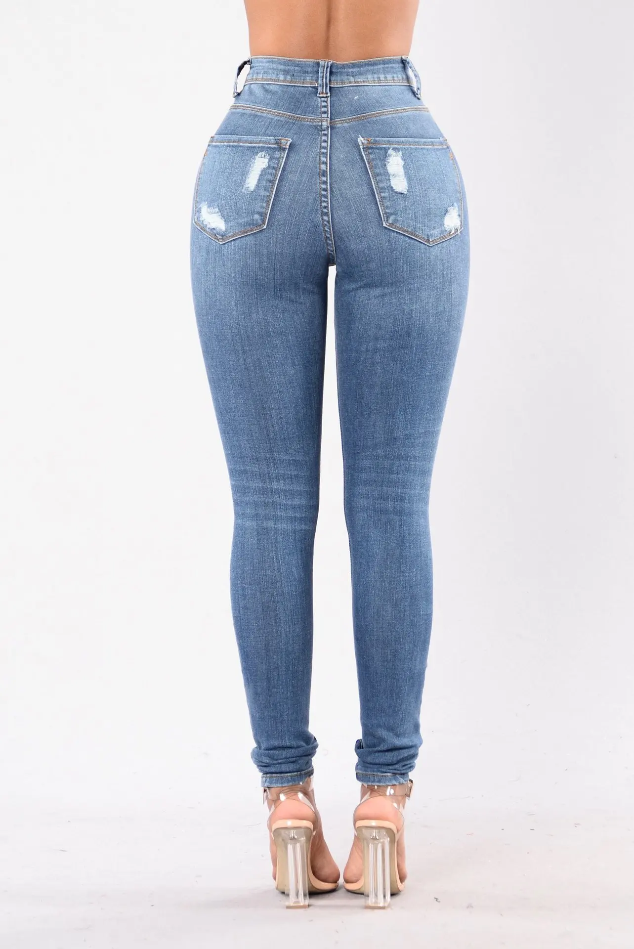 Jeans woman High Waist Skinny Hole Ripped Stretch Plus Size Jeans women 2020