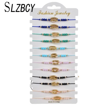 

12 pcs/lot Bohemia Crystal Beads Shell Charm Weave Rope Bracelets Set Handmade Adjustable Wristband Braided Anklet Jewelry