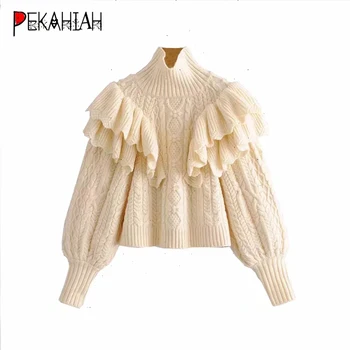 

elegant ruffle turtleneck sweater women pullovers long sleeve knitted sweater casual pull femme winter clothes women