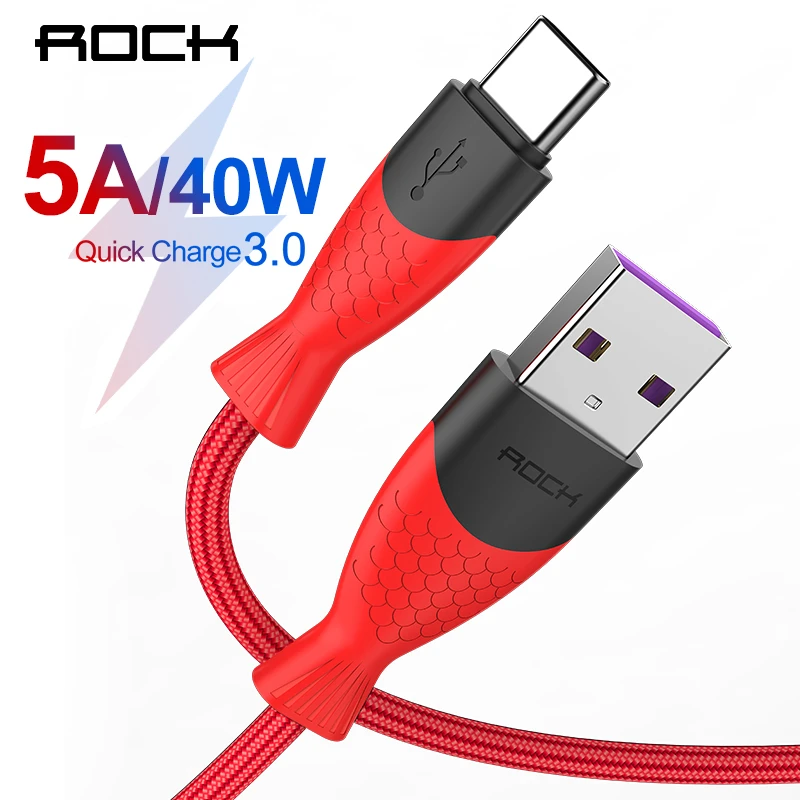 Кабель для передачи данных ROCK type C 5A Сверхбыстрая зарядка USB QC 4 0 huawei P20 P10 P9 mate 20 Pro