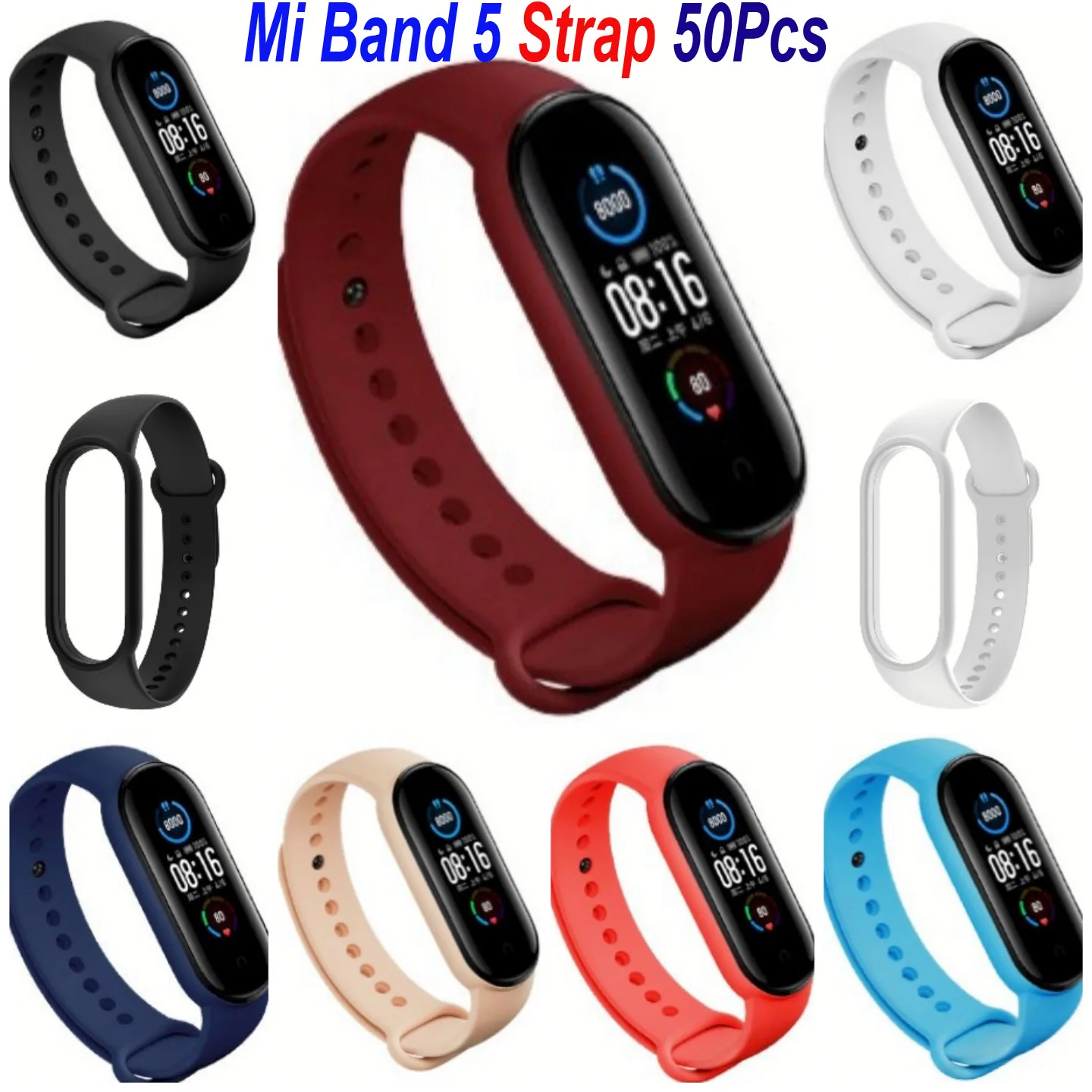 Ремешок для Mi Band 5 силиконовый сменный Браслет Xiaomi 50 шт.|Смарт-аксессуары| |