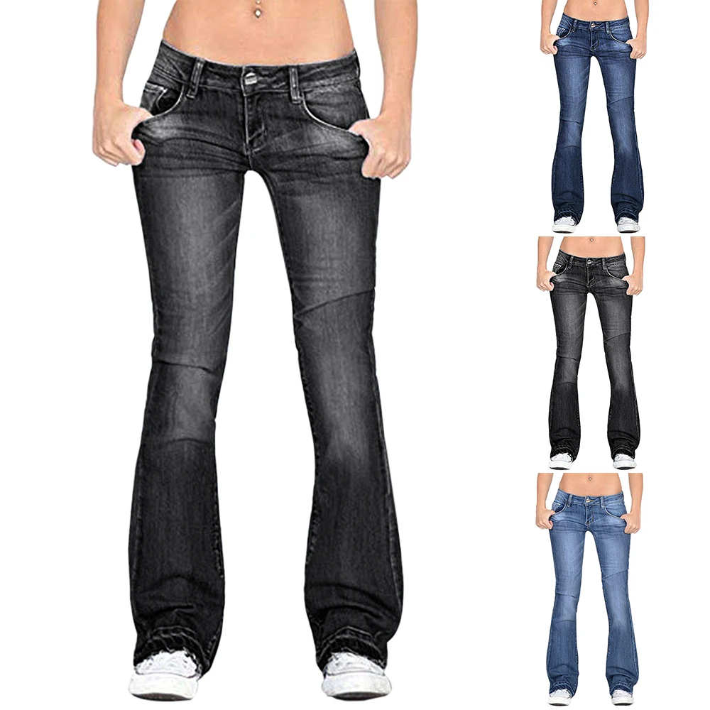 Женские модные джинсы, повседневные узкие джинсовые брюки с пуговицами, Осенние уличные тонкие длинные джинсы, расклешенные брюки, верхняя одежда