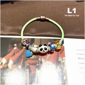

Insert Zircon Red Bell Shell Beads Blue Love Charmpurple Flower Christmas Gift Cute Panda Bracelet For Children Young Girl
