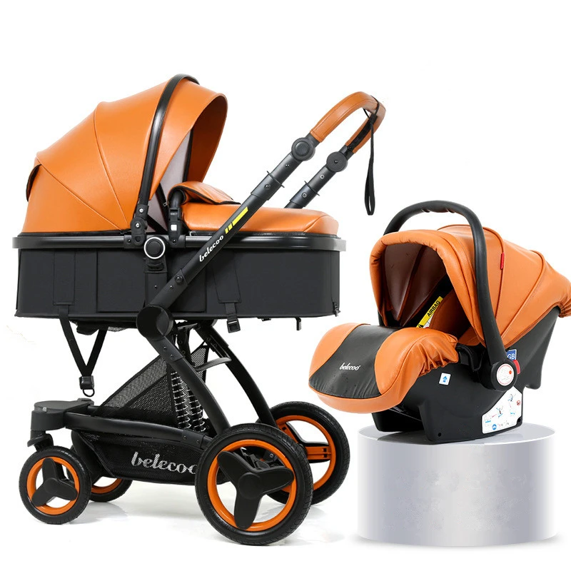 Belecoo Poussette 3 En 1 Pour Bebe Landau De Luxe En Cuir Pu Cadre En Alliage D Aluminium Avec Siege De Voiture Plusieurs Couleurs Aliexpress