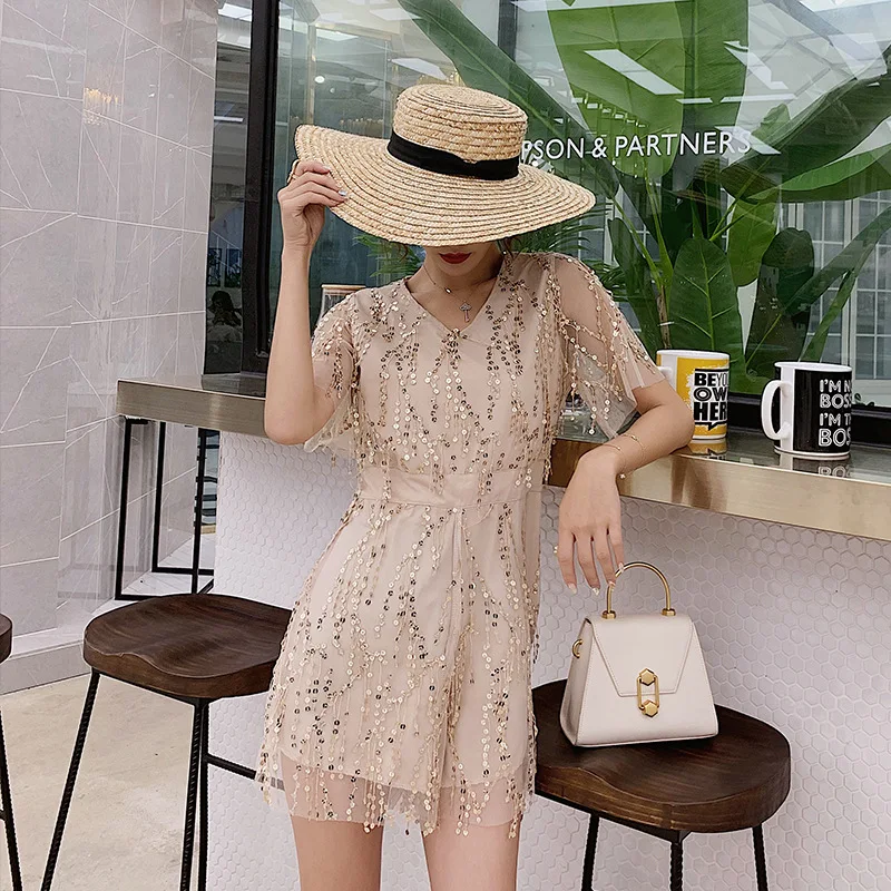 Женский Летний комбинезон с v образным вырезом элегантный Сетчатый вуаль